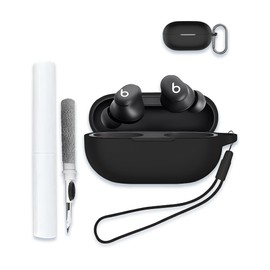 Case for Beats Solo Buds 2024, Soft Silicone Protective Portable Scratch Shock Resistant Shell with Cleaner Kit & Carabiner & Lanyard，Black