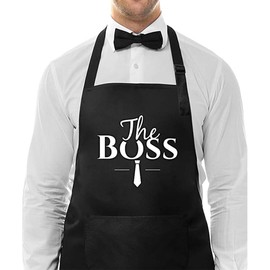 Couple Aprons for Cooking, The Boss The Real Boss Apron Set, 2Pack Funny Adjustable Baking Aprons Funny Couple Aprons Kitchen Cooking Apron for Engagement Anniversary Wedding Gift