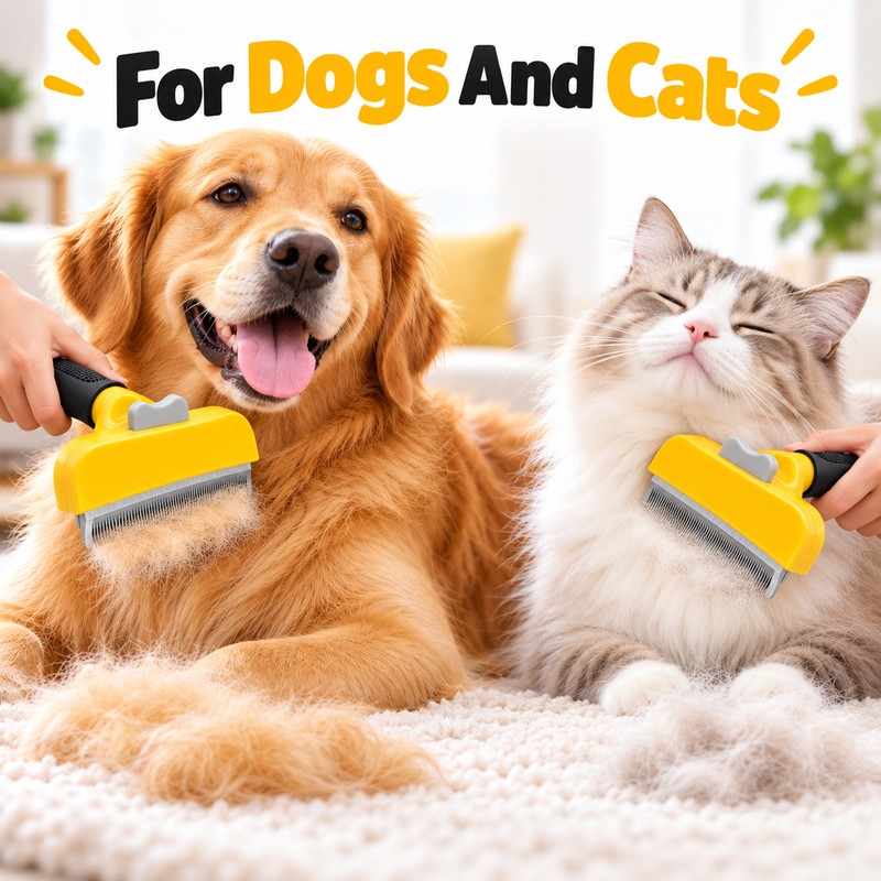 Pet Grooming Brush for Dogs & Cats – Deshedding Hair