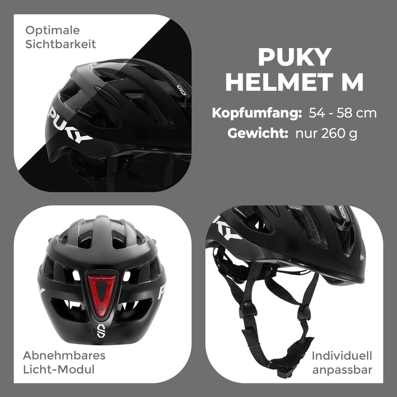PUKY Helmet M Black | Ideal for Head Circumference 54-58