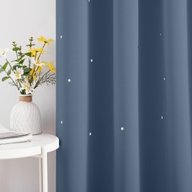 NICETOWN Nursery Blackout Curtains for Kids Decor, Grommet Top Thermal Insulated Star Cutout Window Curtains for Living Room/Thanksgiving, 52 inches Wide x 84 inch Long, Stone Blue, 1 Panel