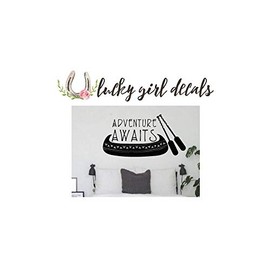 LUCKY GIRL DECALS Vinyl Wall Decor Adventure Awaits Boho Bohemian Style with Canoe/Oars 23.5 inches Wide by 12 inches high