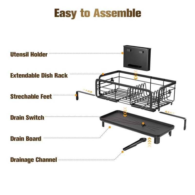 VMAEB Dish Drying Rack for Kitchen Counter - Extendable Dishes