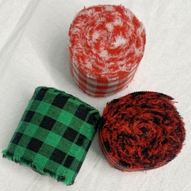 CAOGE Christmas Ribbon 3 Rolls of 1-1/2" x5 Yd Handmade Frayed Edges Multicolor Plaid Cotton Ribbon for Christmas Decoration DIY Wrapping Wedding Floral Bows Crafts