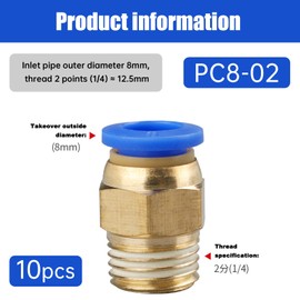 Straight Pneumatic Push to Quick Connect Fittings, 10pcs Push Fit Connectors, 8mm Diameter Thread 1/4 BSP Airline Fittings Push in Quick Fitting Adapter
