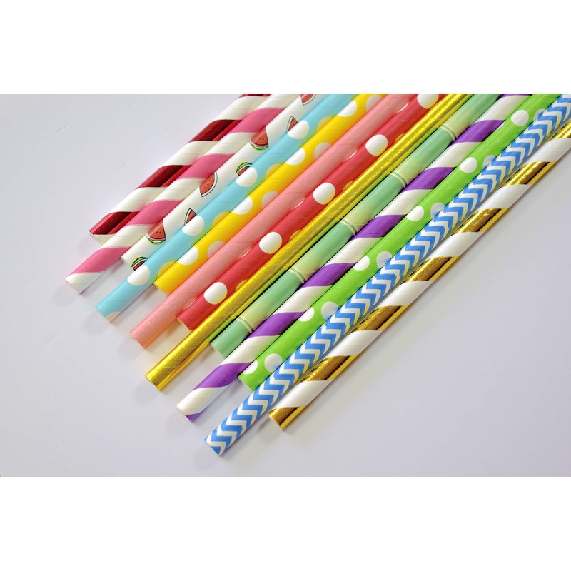 Durable Assorted Biodegradable Paper Straws 150 Count (Random)