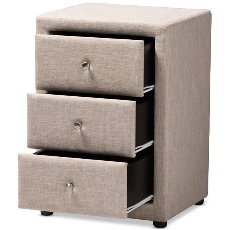 Baxton Studio Tessa 3 Drawer Fabric Upholstered Nightstand in Beige