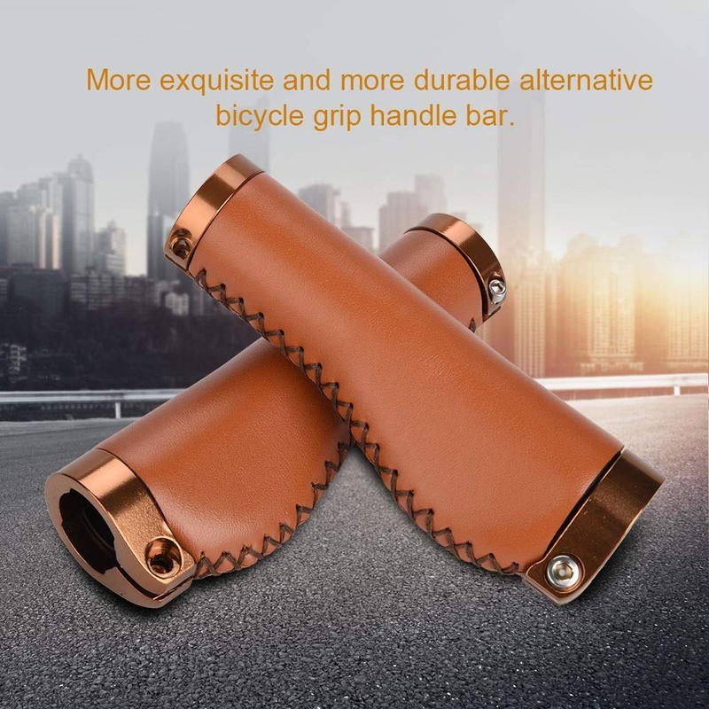 DEWIN Leather Bike Handle Grips, 1 Pair Retro Bicycle Grips