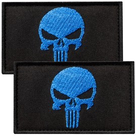 Bluyellow 2Pcs Blue Skull Patch Set, Embroidered Morale Tactical Patches, Military Patches with Hook and Loop for Bulletproof Vest, Military Backpack, Tactical Dog Harness, Sew on Opt, 3x2 Inches