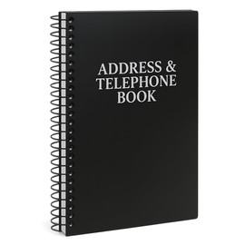Iconikal Address Telephone Book, 8x5-Inch, Black, Spiral-Bound, 384 Contacts, Organizer for Organizing Names, Addresses, Email, Cell Phone Numbers