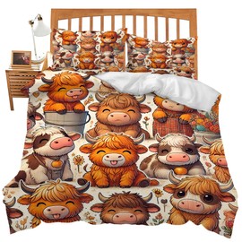 Highland Cow Bedding Set Twin Queen King Full Size Cute Cattle Comforter Set for Lover Kids Teens Boys Girls Man Women Bedroom Decor Cozy Quilt Bedspread Funny Animal Bed Duvet Cover Gifts 104"x90"