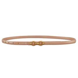 NUREINSS Slim women's leather belt, 1.3 cm width and 100 cm length, simple design for blazers, skirts and jeans with galvanised metal buckle, khaki, 110