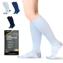 Copper Compression Socks for Men & Women (15–20 mmHg) – Knee High Support Stockings for Nurses, Travel, Pregnancy, Running, Flight & Everyday Wear – White – Small