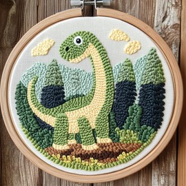 DIY Punch Needle Kits for Beginners Cartoon Dinosaur with Hoop Embroidery Punch Needle Starter Craft Set Easy for Adults and Children Festival Gift and Decoration 20x20cm-2