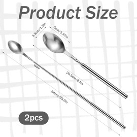 2 Pcs Extendable Spoon 8.7 to 25.5 inch Telescopic Spoon, Stainless Steel Long Handle Spoon, Kitchen Quenelle Spoon Chef Spoons for Barbecue Camping Iced Tea