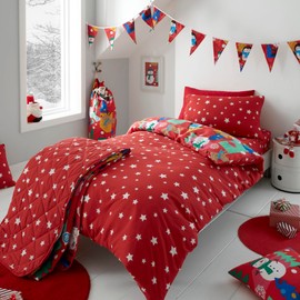 Happy Linen Company Girls Boys Kids Jolly Christmas Xmas Santa Red Toddler Cot Bed Reversible Soft Easy Care Bed Linen Duvet Cover Quilt Bedding Set With Pillow Case