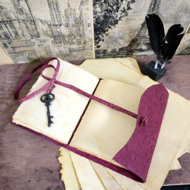 Finun-Lthr Vintage Key 7x5 Inch Leather Journal Sketchbook Notebook Guestbook Travel Journal for Women and Men (Pink, 7x5 Inch)