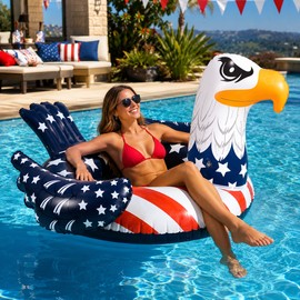 Inflatable Eagle Pool Float for Adults – Patriotic American Flag Swim Ring for 4th of July Pool Parties