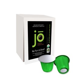 NO FUN JO DECAF: 10 Organic Nespresso Compatible Espresso Pods for Original Line Brewers, Recyclable Capsules, Medium/Dark Roast Intensity 8, Swiss Water Process Decaf (Sample Box)