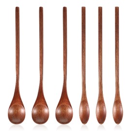 6PCS Wooden Coffee Spoons 7.8inch Long Handle Mixing Teaspoon Wood Honey Spoon Handmade Stirring Teaspoon for Kitchen Stirring