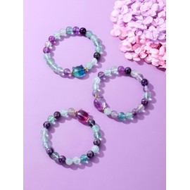 CrystalTears Women's Gemstone Bracelet 8 mm Beads Pearl Bracelet with Cute Cat Reiki Talisman Spiritual Gifts, Amethyst, Copper