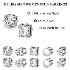DMNQ 5 Pairs Magnetic Earrings Men's Magnetic Earrings for Men Magnetic Earrings Women's Earrings Magnetic Women's Earrings Magnetic Earrings Men's Magnetic Earrings 6 mm, Stainless Steel, No Gemstone
