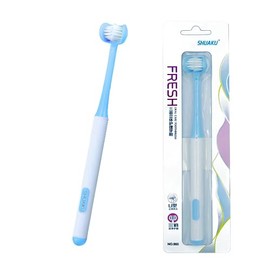 Cepillo de dientes manual de 3 caras, tres cerdas suaves para necesidades especiales, cerdas DuPont, azul, 1 unidad