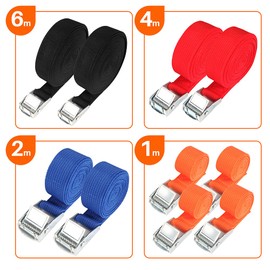 Hodzeed Pack of 10 Tie Down Straps with Clamping Lock, 25 mm Cargo Fastening Strap, Lengths from 1 m to 6 m, Load Capacity 250 kg, Transport and Storage (4 Colours, 4 Sizes)