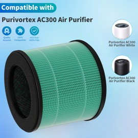 Breabetter AC300 True HEPA Replacement Filter Compatible with Purivortex AC300 Purifiers, 3-in-1 H13 True HEPA Filter（2-Pack）-Green