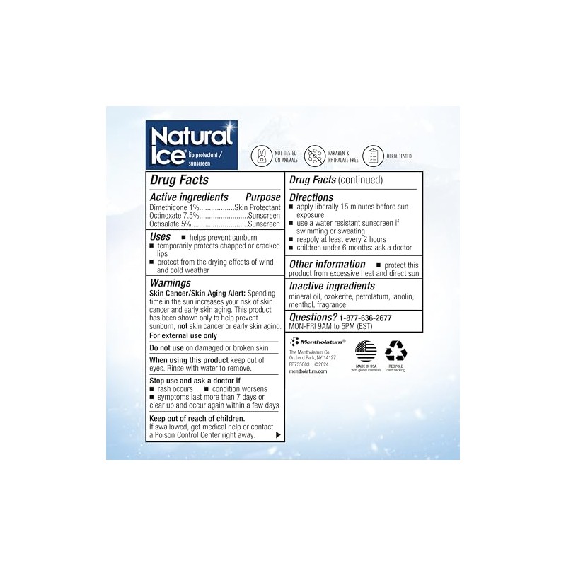 Mentholatum Natural Ice Lip Balm Original SPF 15 1 Each