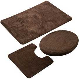 3 Piecse Bathroom Rug Set,Non-Slip Bath Mats for Floors,Ultra Soft, Absorbent and Comfortable U-Shaped Contour Rug, Floor Mat and Toilet Lid Cover(Coffee)