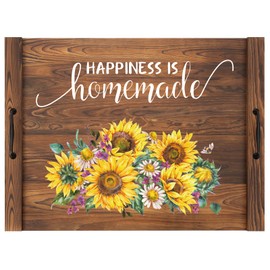 Noodle Board Stovetop Cover with Handles, Sunflower Kitchen Decor Wood Block Covers for Electric & Gas Stove, RV Stove Burner and Sink, Farmhouse Decorative Wooden Tray for Kitchen