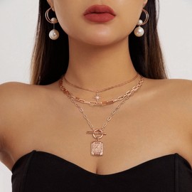 14K Gold Plated Layered Initial Necklaces for Women Trendy, Simple Square Letter K Necklace, Paperclip Chain Necklace, Initial Choker Necklace Rose Gold Layered Necklaces Jewelry for Women