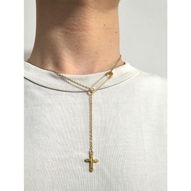 Dainty Cross Necklace Stainless Steel Lariat Cross Safety Pin Necklace for Women Men Faith Jewelry Gift (02 Gold)