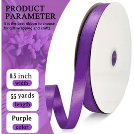 Double Face Satin Ribbon 1/2 inch x Continuous 55 Yards Polyester Ribbon for Gift Wrapping Weddings Party Decorations Bows Hair Bow Floral Bouquet Arrangement and More (Purple)