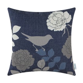 CaliTime Canvas Throw Pillow Cover Case for Couch Sofa Home Decoration Floral Cartoon Shadow Bird Silhouette 18 X 18 Inches Navy Ground Grey Bird