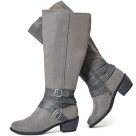 Luoika Women's Extra Wide Calf Knee High Boots, Wide Width Winter Tall Boots.Grey,210401,9XW