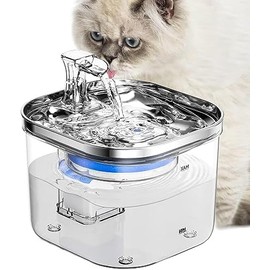 JIJO Bebedero para Gato, 304 Acero Inoxidable Fuente para Gato, 67oz2 L