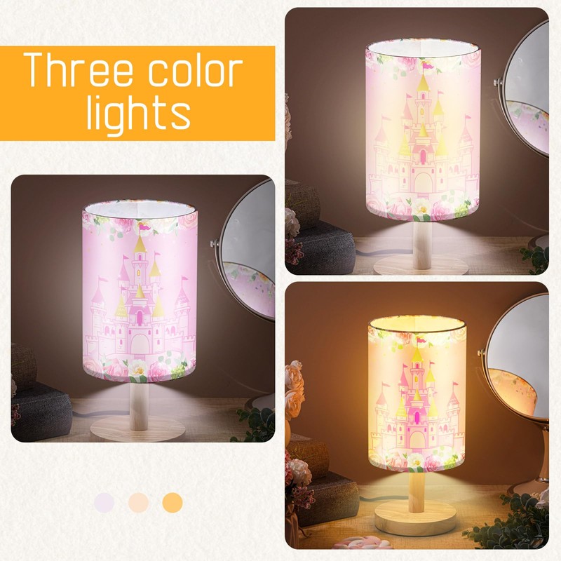 Tujoe Princess Lamps Pink Castle Fabric Nightstand Table Lamp for