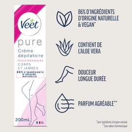 Veet Pure Hair Removal Cream for Body and Legs - For Normal Skin - No Amonia Odour 200ml