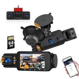 Roinvou 4 Channel Dash Cam Car Front 2K/1080P with WiFi & Dash Cam Car 64GB Card, Super Night Vision, G-Sensor, Loop Recording, Car Camera App Control, 3 Inch IPS Screen, Parking Monitoring, Loop
