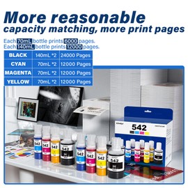 542 Ink Refill Bottles Compatible for Eco tank Pro ET-5150 ET-5170 ET-5180 ET-5800 ET-5850 ET-5880 ET-16600, 542 Ink Bottle for Workforce ST-C5000 ST-C5500, Pigment Ink 542 Combo Pack (2BK 2C 2M 2Y)