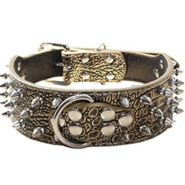 haoyueer Spiked Leather Dog Collar Bullet Rivets Studded 2 Inch Width Stylish Leather Dog Collars for Medium & Large Dogs Pitbull(Gold Brown,S)