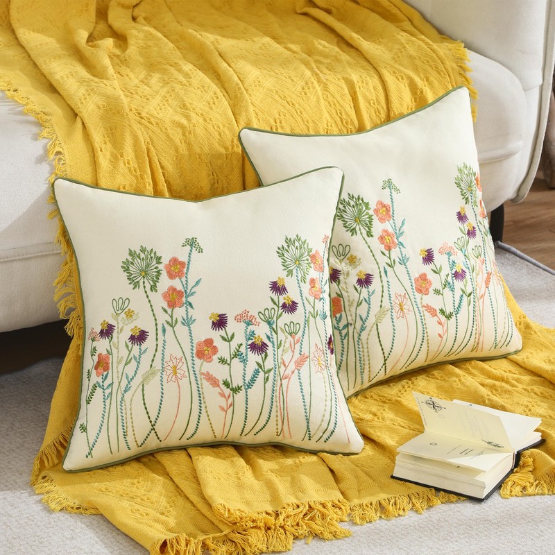 Tosleo Throw Pillow Covers Flower Embroidery 18 x 18 inch