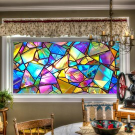 HOMETITUTE Stained Glass Window Film 39.3×17.7 Inchs Window Privacy Film Sun Blocking Static Cling Sticker Privacy Decorative for Bathroom Home Entryway Glass Decor Stained Decorations