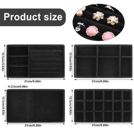 LWAIX Jewellery Storage Drawer Jewellery Trays Jewellery Organiser Drawers for Jewellery Drawer Insert Storage Organiser System Earrings Bracelet Rings 4 Pieces (Black)