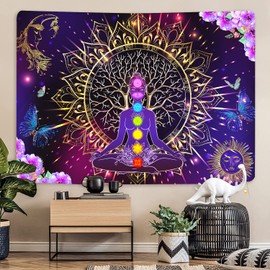 YLPHYLIS Tree of Life Tapestry Chakra Meditation tapestry 71x95 Inches Spiritual Yoga Tapestry Hippie Moon and Sun Tapestry for Bedroom Living Room Dorm Home Tapestry YL128
