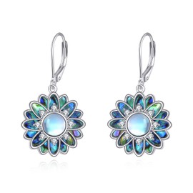 YAFEINI Sunflower Earrings 925 Sterling Silver Sunflower Dangle Earrings Moonstone Jewelry Gifts For Women