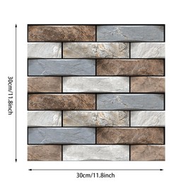 10-Sheet Peel and Stick Tile Backsplash Thicker Design Marble Tiles 12"x12" Stick on Backsplash Self Adhesive Backsplash for Kitchen, Bathroom Color Brick Multicolor