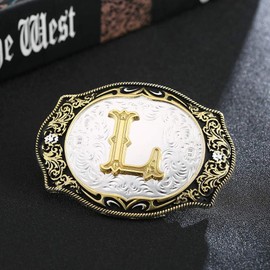 HUABOLA CALYN Western Belt Buckle Initial Letters ABCDMRJ to Z Cowboy Rodeo Small Gold Belt Buckles for Men Women (L)